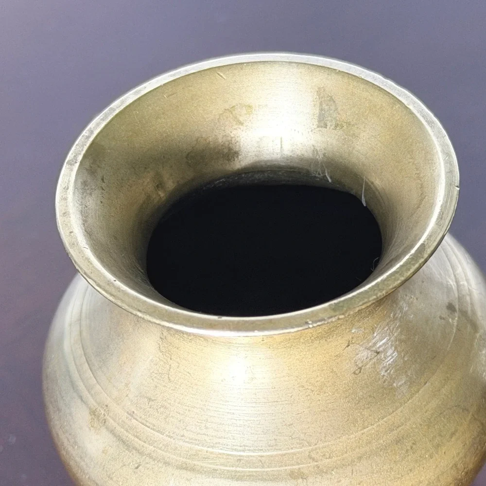 Vintage Miniature Brass Vase Small Round Bud Vase Gold Tone Decor 2.5